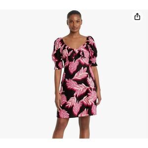 Who What Wear Women's Puff Elbow Sleeve Dress linen blend tropical floral size L